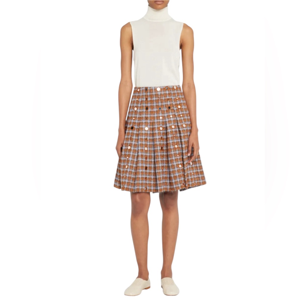 Wales Bonner Sitar Plaid Mirror-Embellished Pleated Skirt
